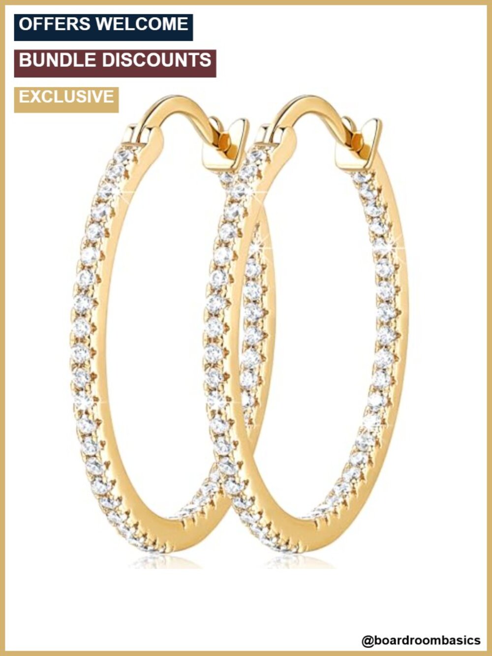 14K Gold Hoop Earrings with Two-Sided Cubic Zirconia Hypoallergenic